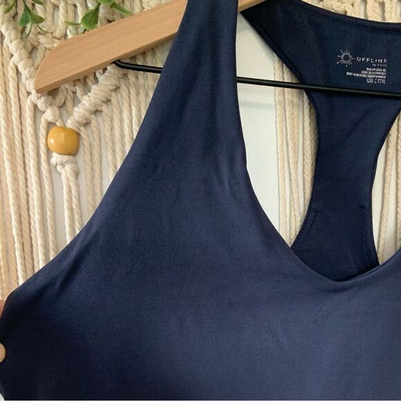 AERIE Offline Real Me Medium Support Stretch Racerback Sports Bra Navy Blue XXL - Picture 3 of 9